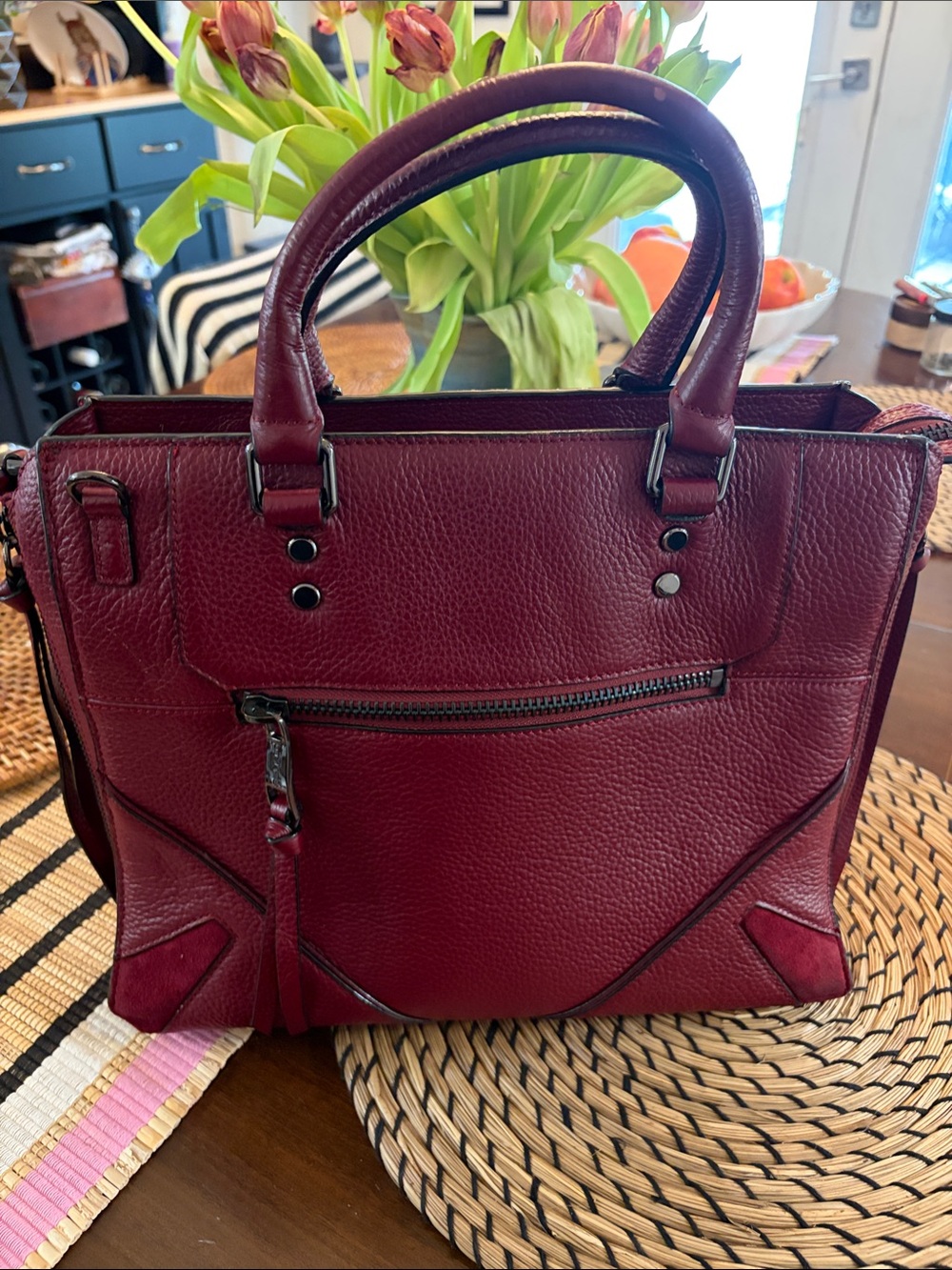 Prive Structured Berry Satchel Handbag for Women